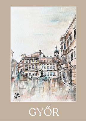 Képeslap Bécsikapu tér– akvarellből nyomtatva