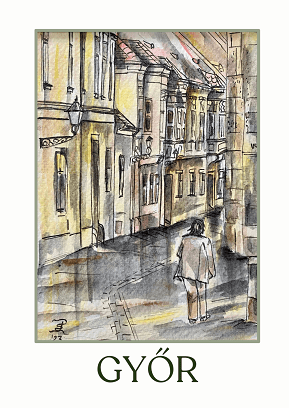 Képeslap Belvárosi utca– akvarellből nyomtatva